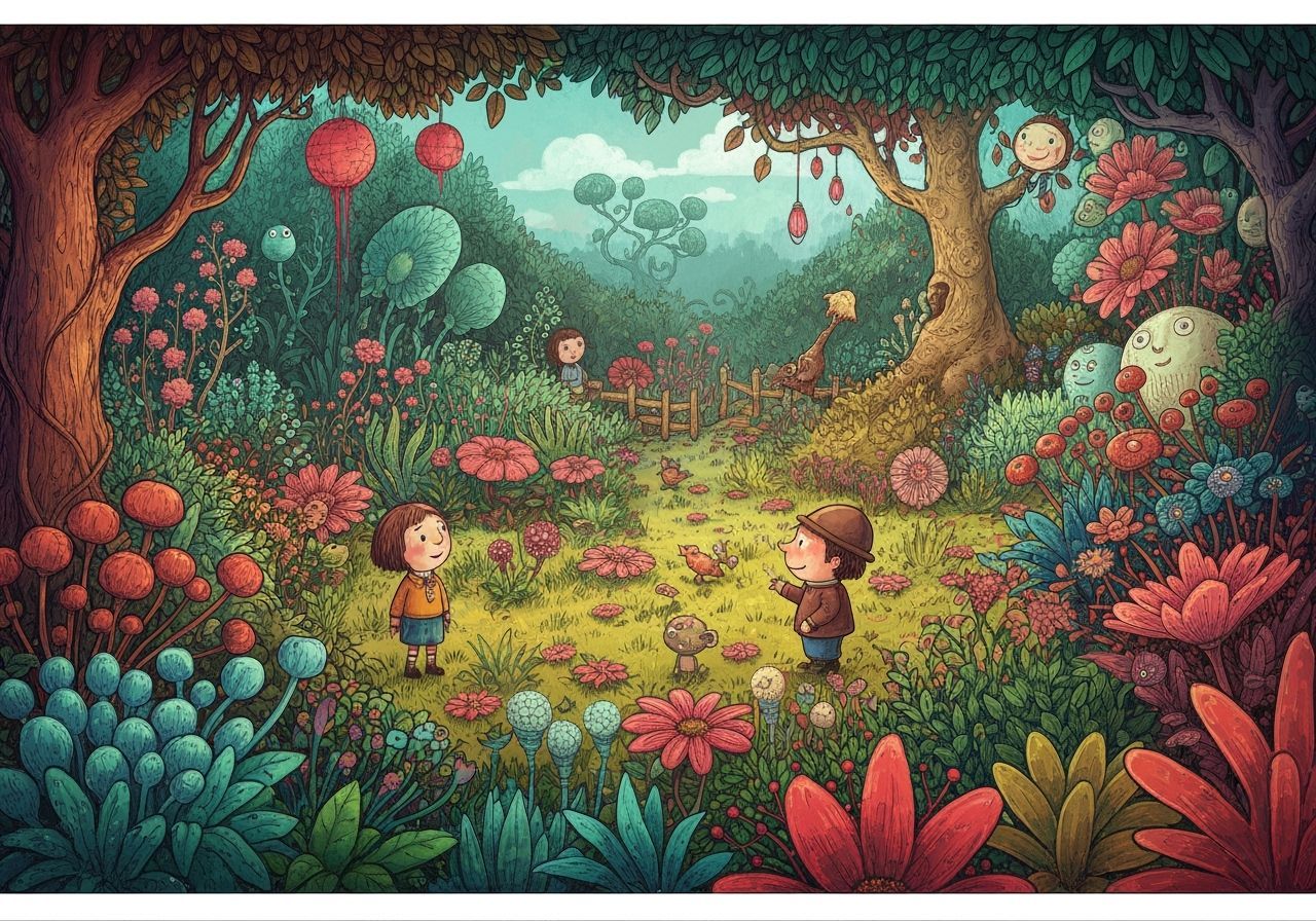 Magical Garden Illustration in Quentin Blake Style