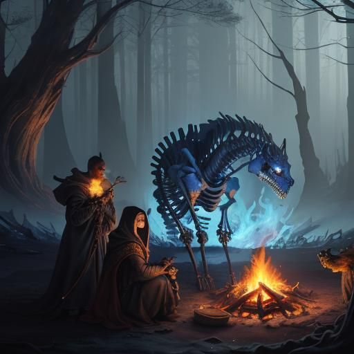 Cute Skeleton Roasting Marshmallow by Campfire