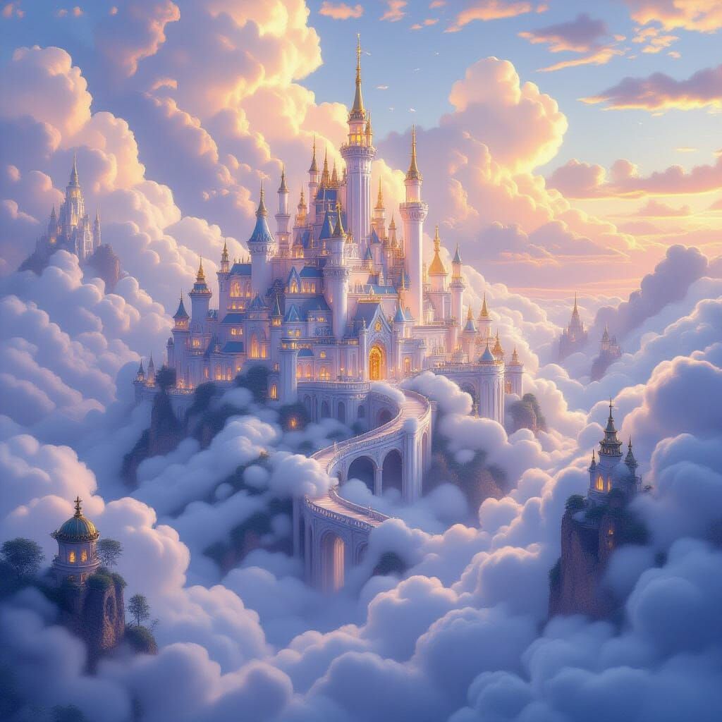 Ethereal Cloud City with Fantasy Architecture