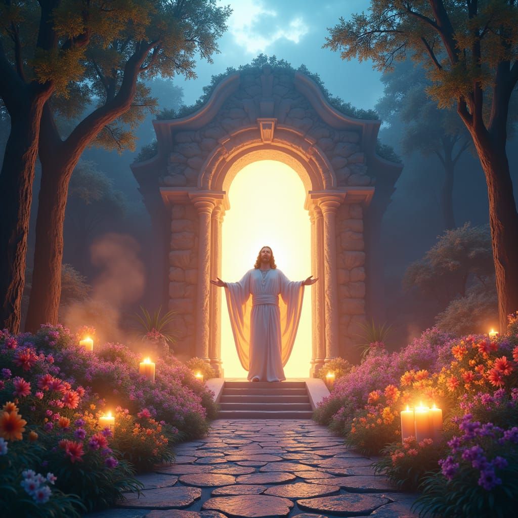 Jesus's Triumphant Easter Resurrection in Fantasy Art Style