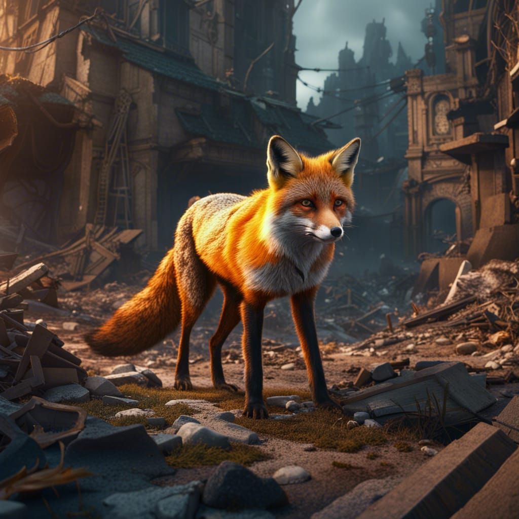 Fox in Warzone: Detailed Matte Painting