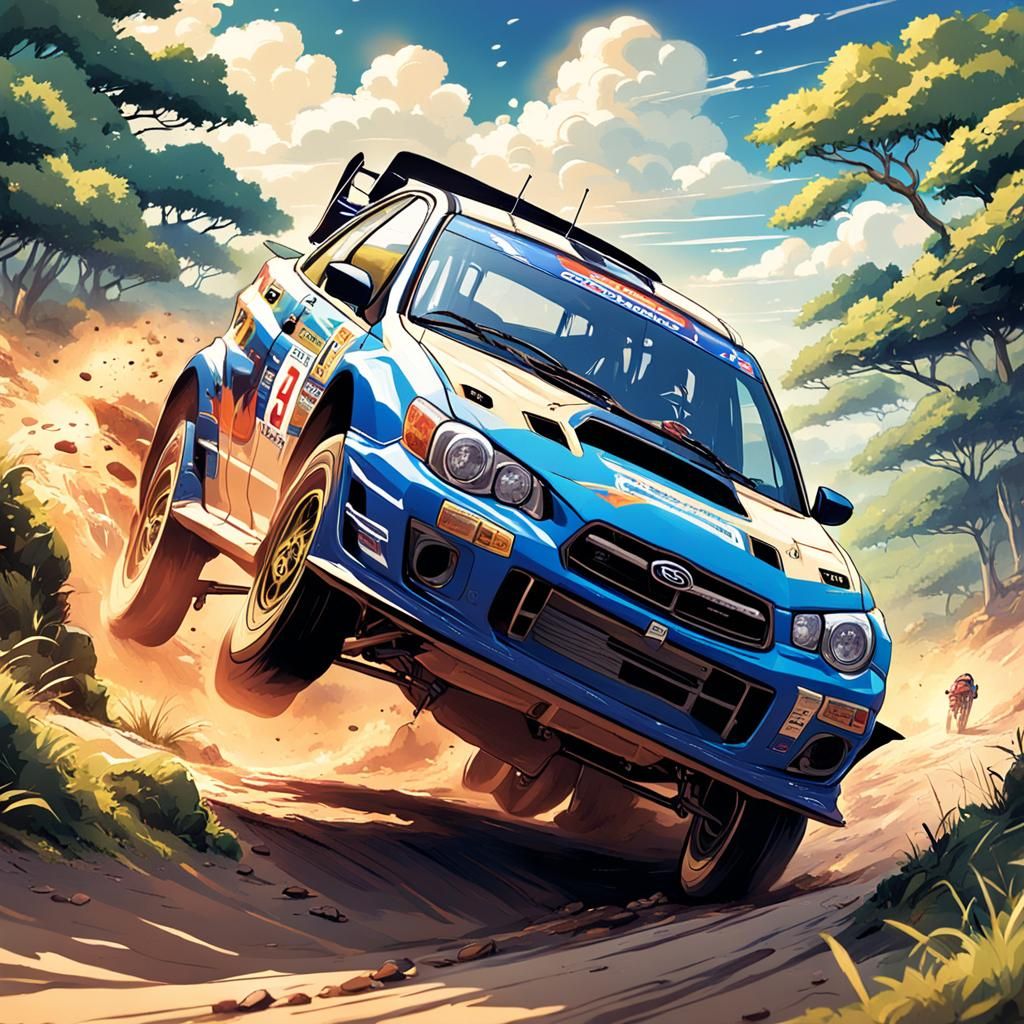 Subaru Impreza Rally Race in Anime Style