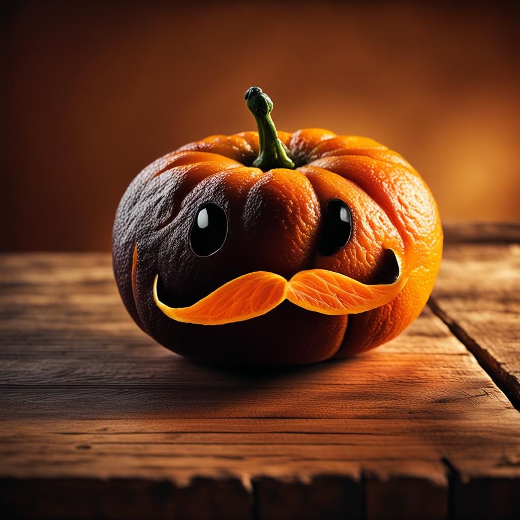 Hyperrealistic Orange with a Mustache Still Life