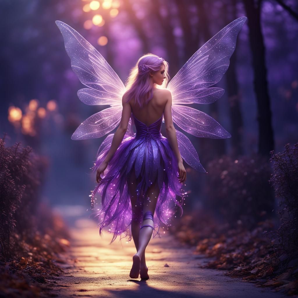 Elegant Fairy in Purple Dress with Fairy Dust