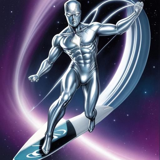Cosmic Silver Surfer Soaring Through Space
