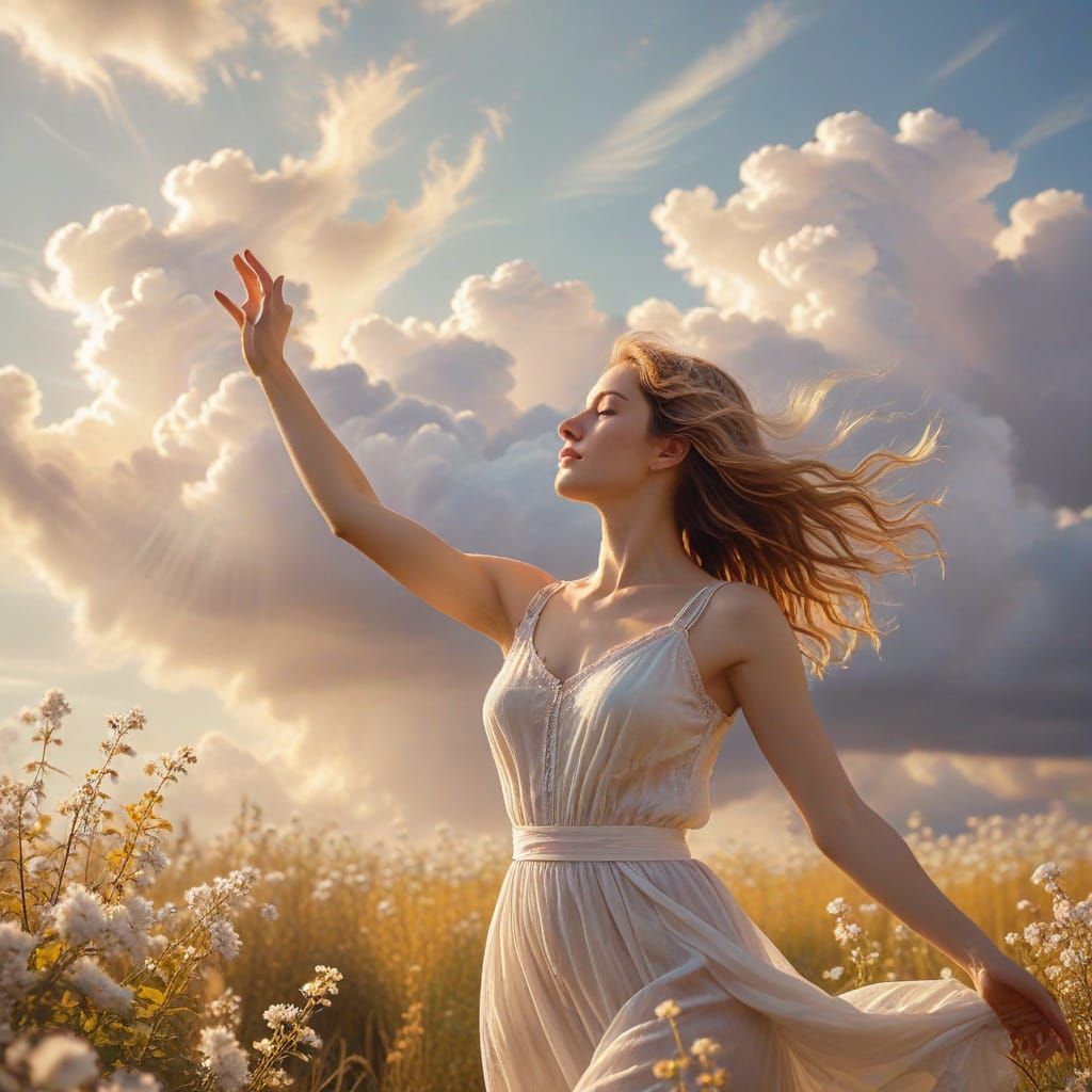 Woman Basks in Serene Impressionist Landscape