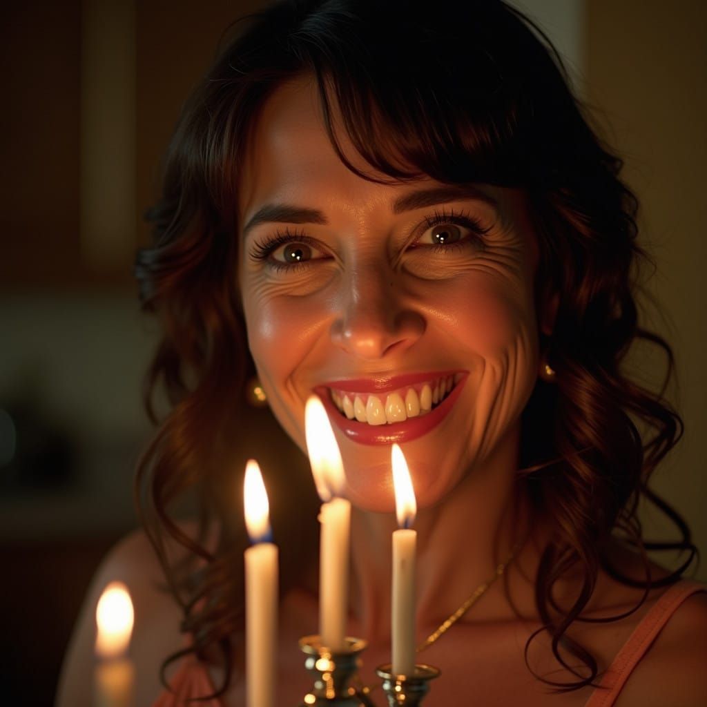 Karen Fairgate's Joyful Menorah Moment in Photorealistic Sty...