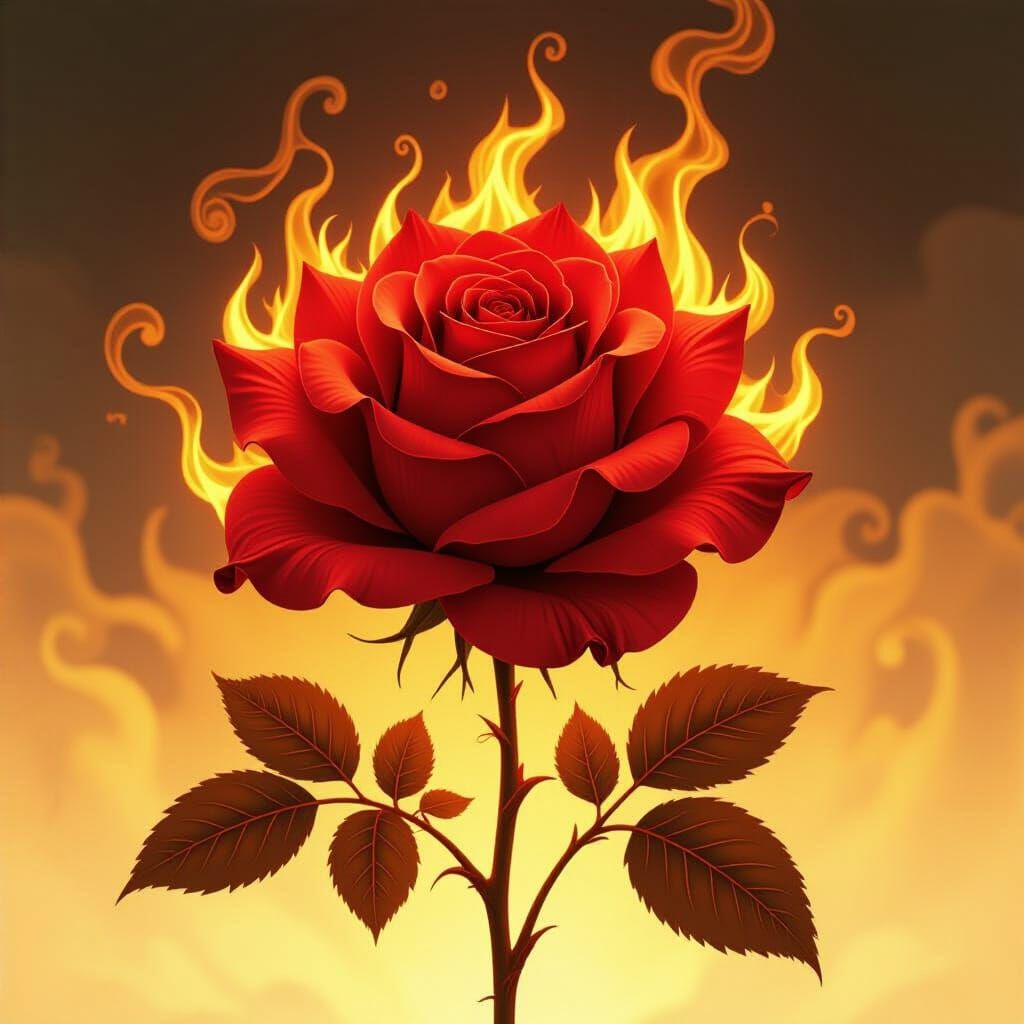 Flaming Rose: Digital Art in Surreal Style
