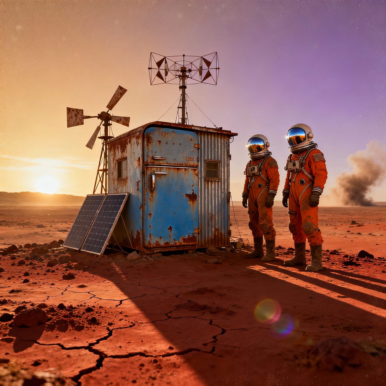 Lone Mars Outpost in Desaturated Retro Sci-Fi Style