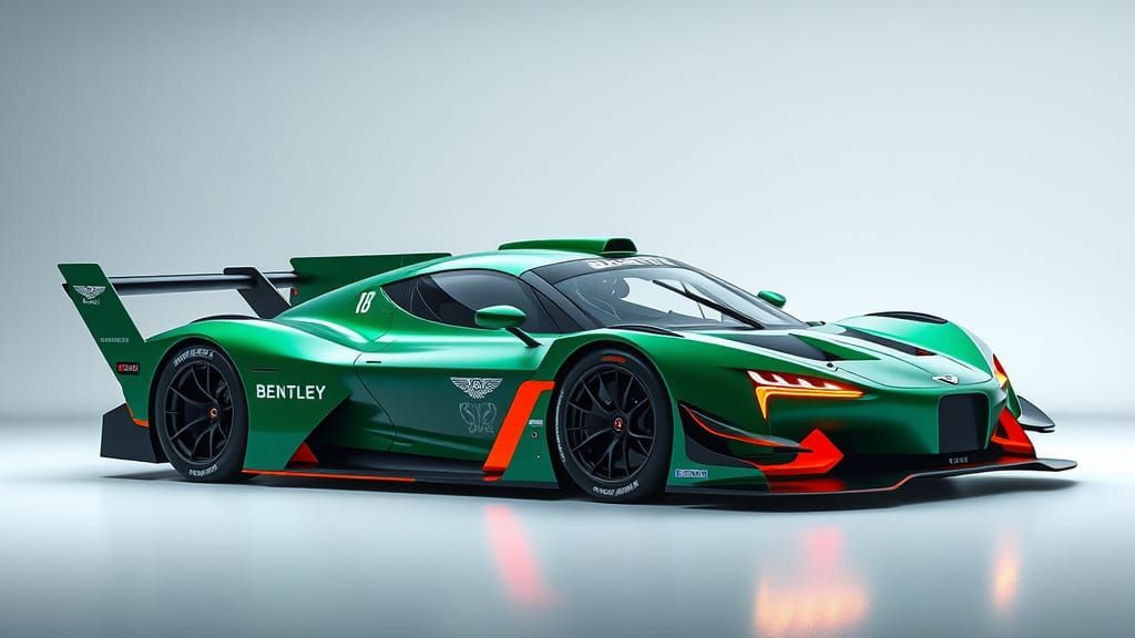 Sleek British Green LMP1 Race Car with Angular Design and Ne...