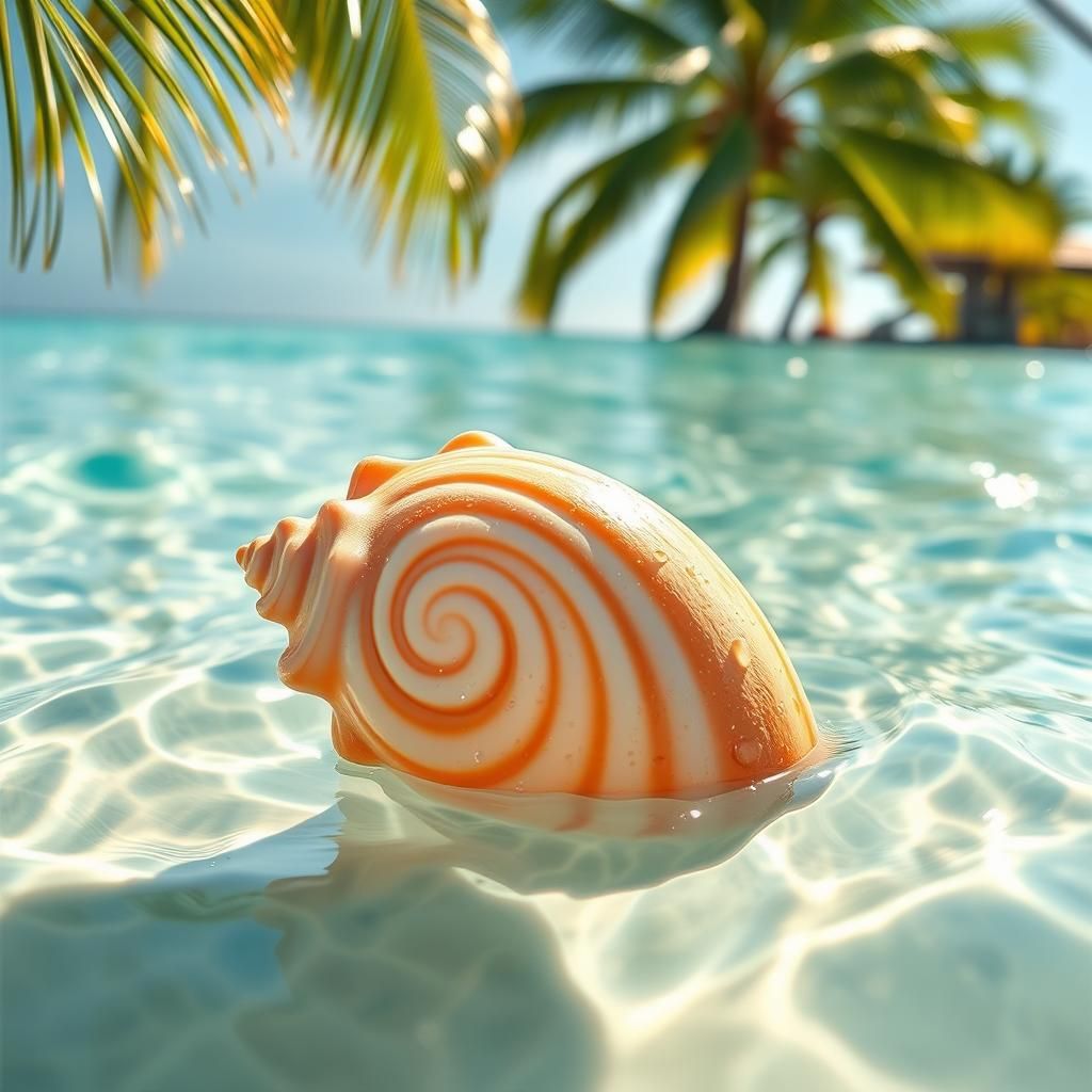 Seashell Gleaming in Turquoise Water on a Sunny Beach