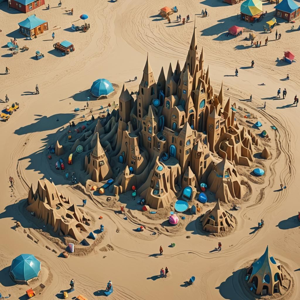 Fantasy Sand Sculptures on a Sunny Beach