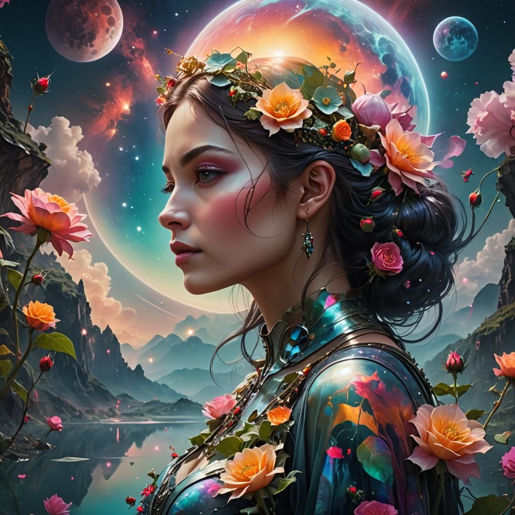 Double Exposure: Woman and Alien Planet