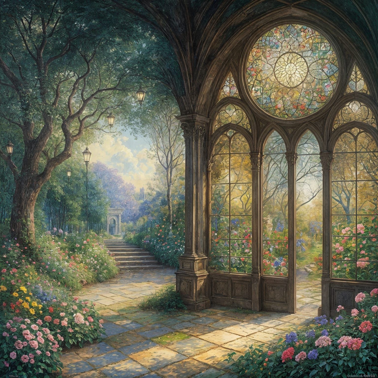 Stained Glass Garden in Odilon Redon Style