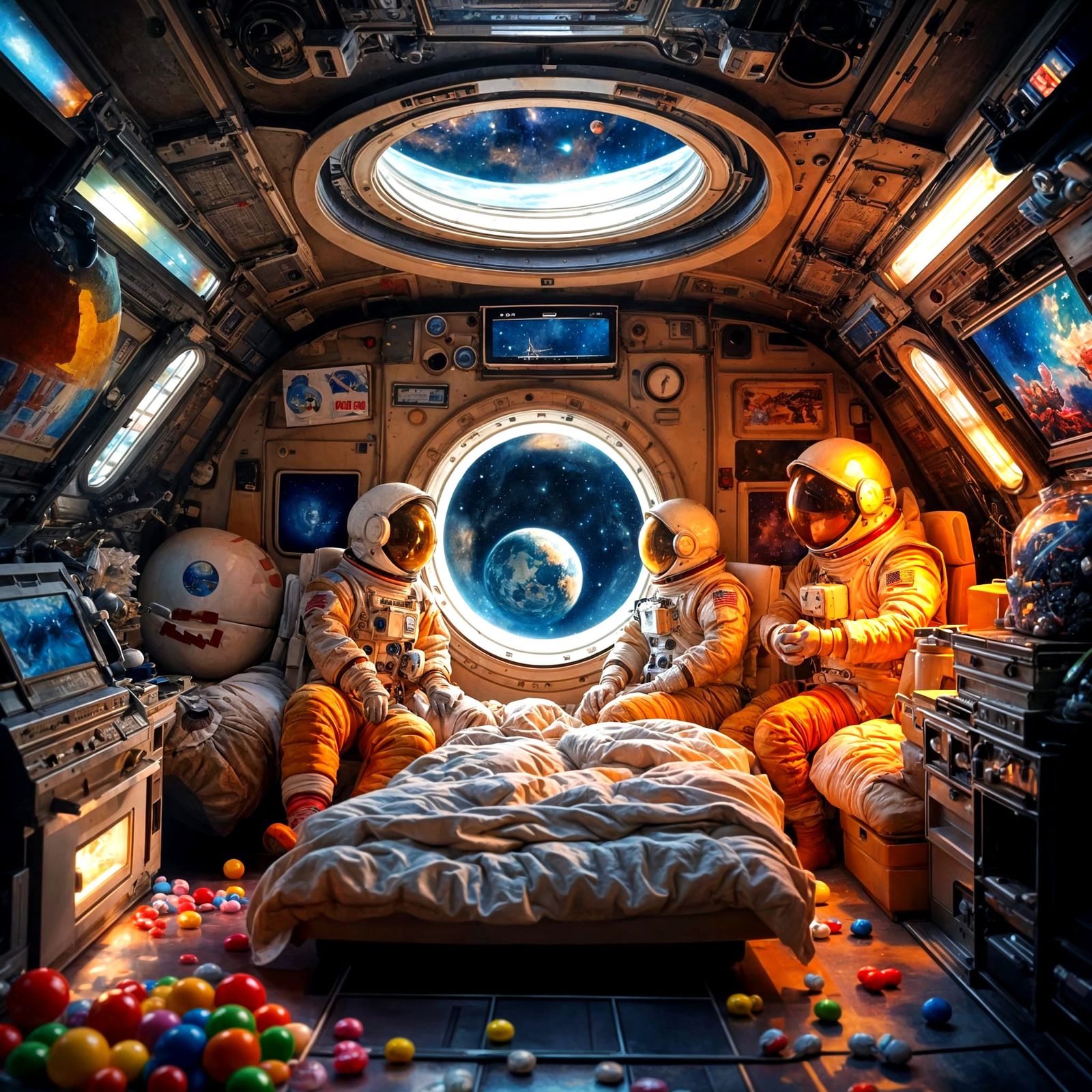 Cosmic Birthday Celebration in a Spaceship