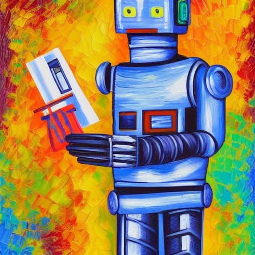Robot Butler in Expressionist Oil Painting