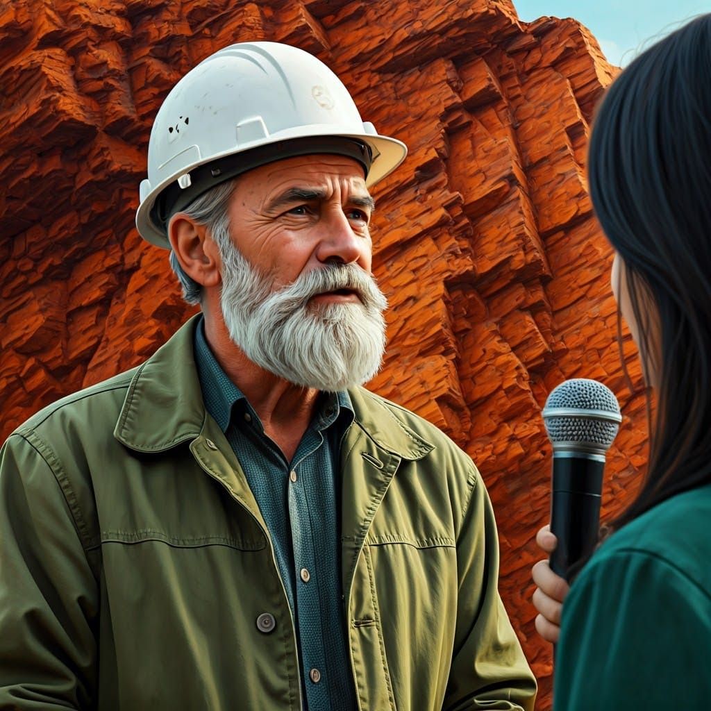 Geologist Explains Cliff Face: Anime-Inspired Photorealism