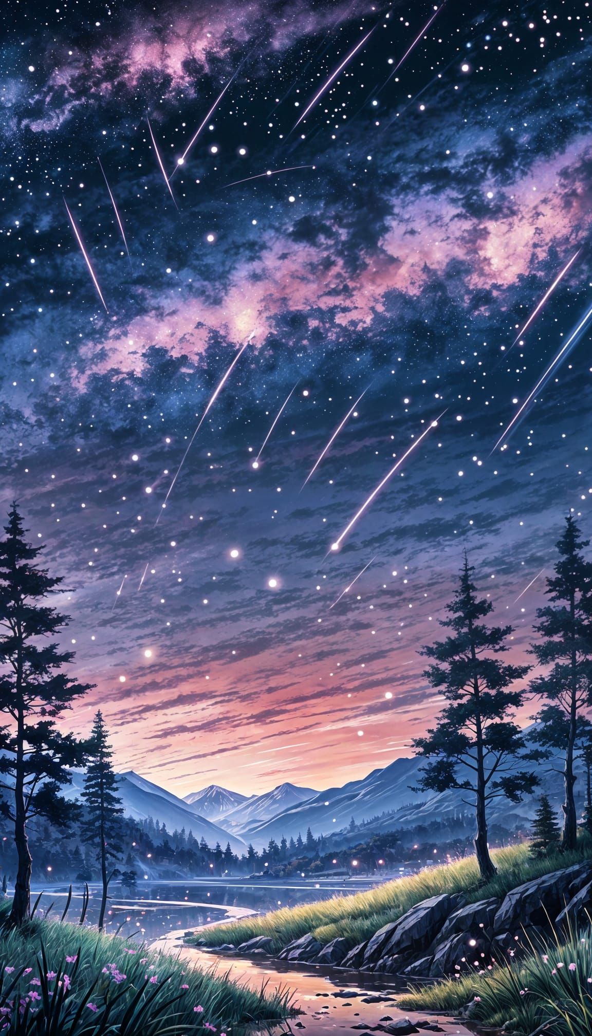 Anime Background of Falling Shooting Stars