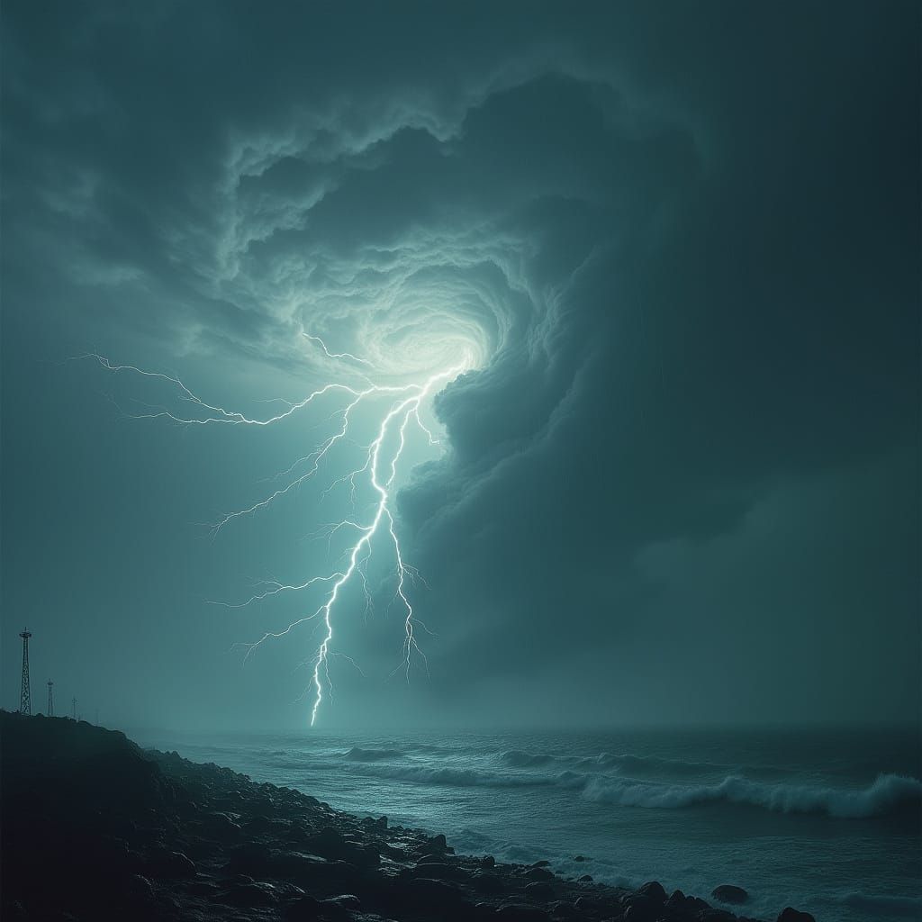 Surreal Cyberpunk Hurricane with Lightning