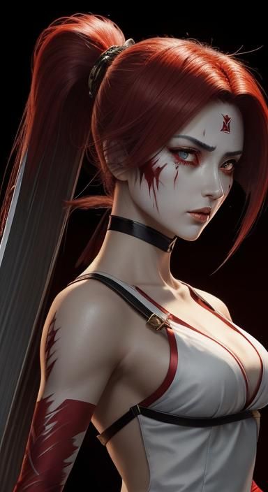 3/4 Portrait of a young beautiful Israel female Haohmaru, the key characters in "Samurai Spirits, Zero" is in a fighting...