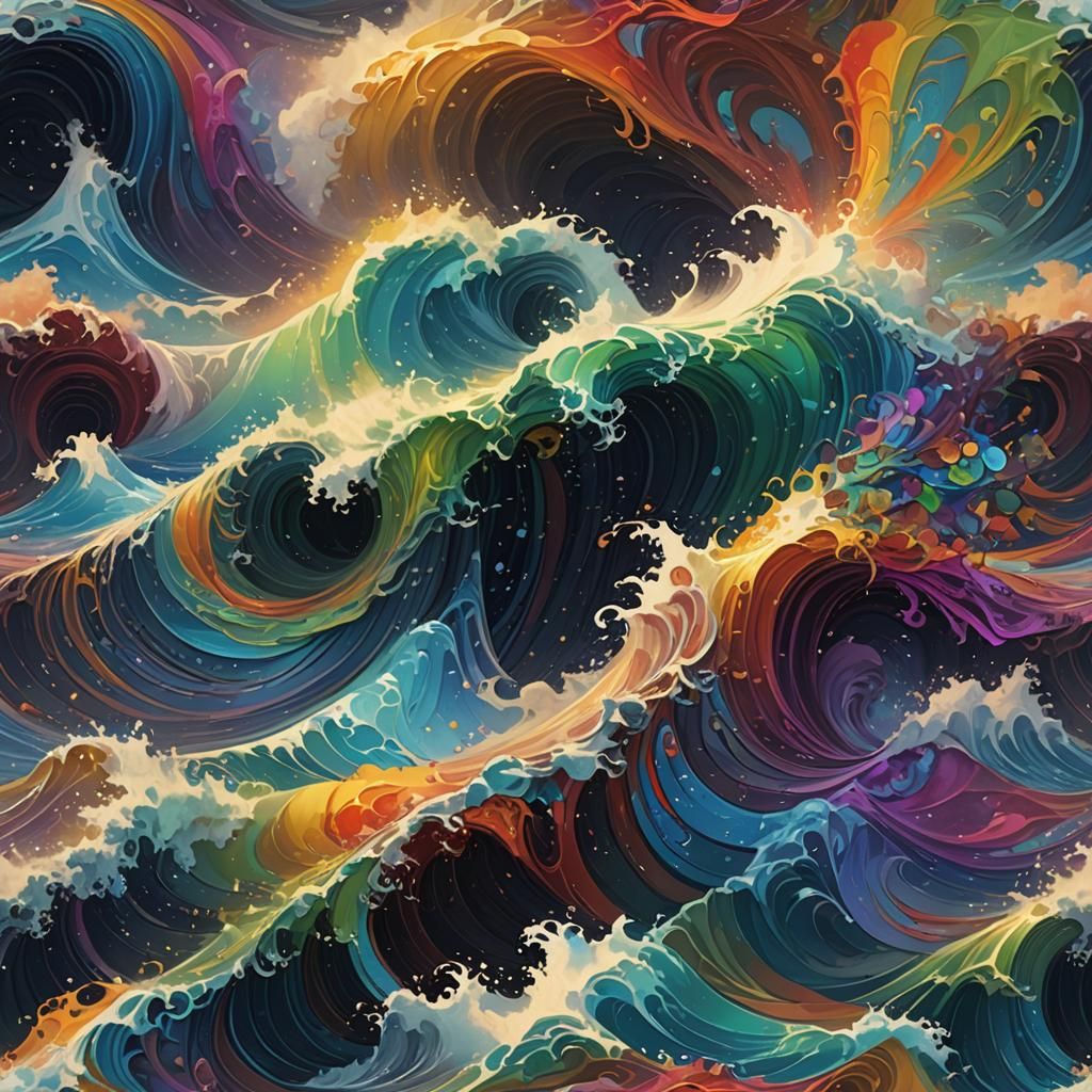 Rainbow Spirit: Hyperdetailed Waves in Art Nouveau Style