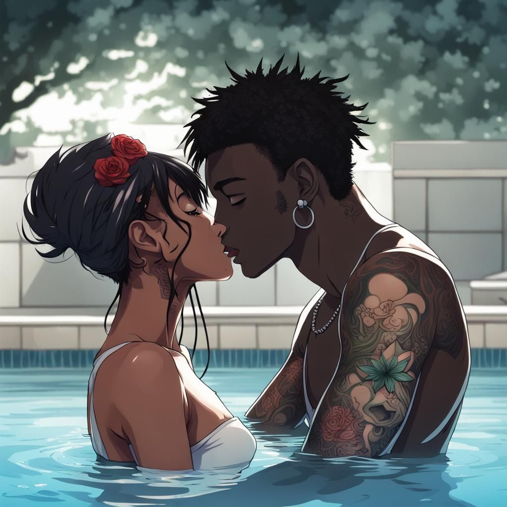 Anime Style: Black Girl Kissing Boyfriend