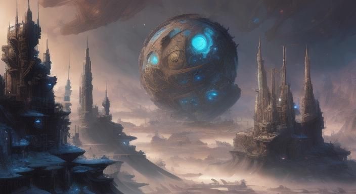 Detailed Alien Moon Puzzle with Mechanical Components