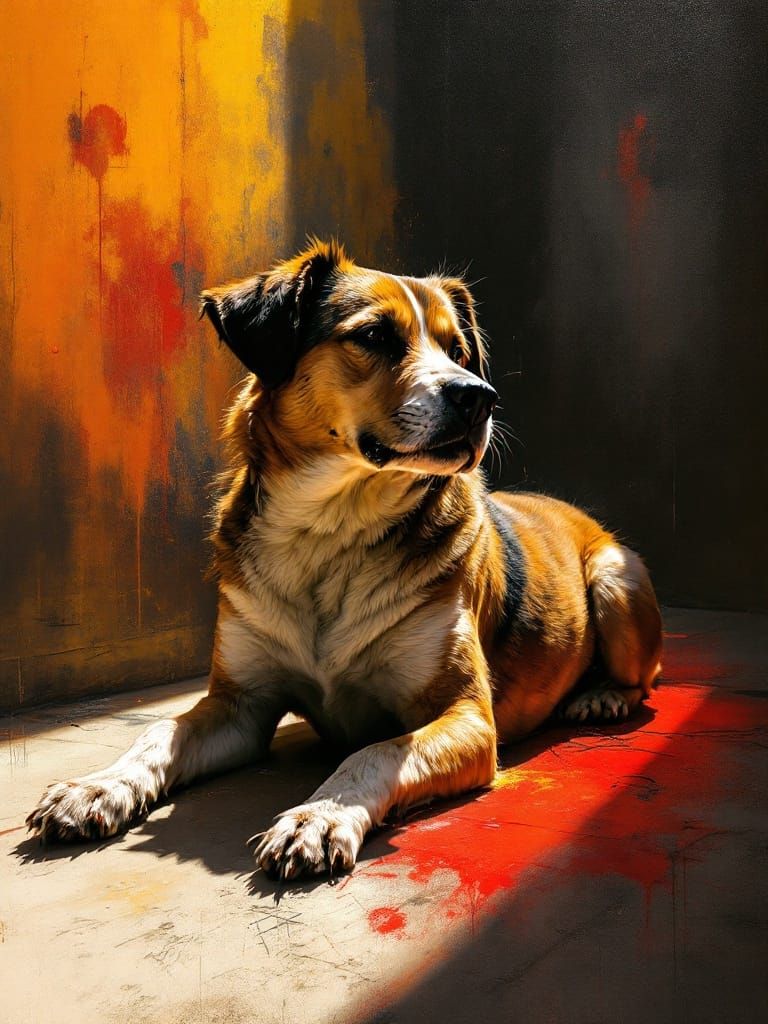 Dog in Sunlight: Caravaggio and Basquiat Fusion
