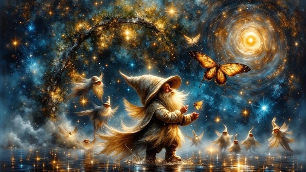 Australian Gnomes Fleeing Voracious Insects: Charcoal Drawin...