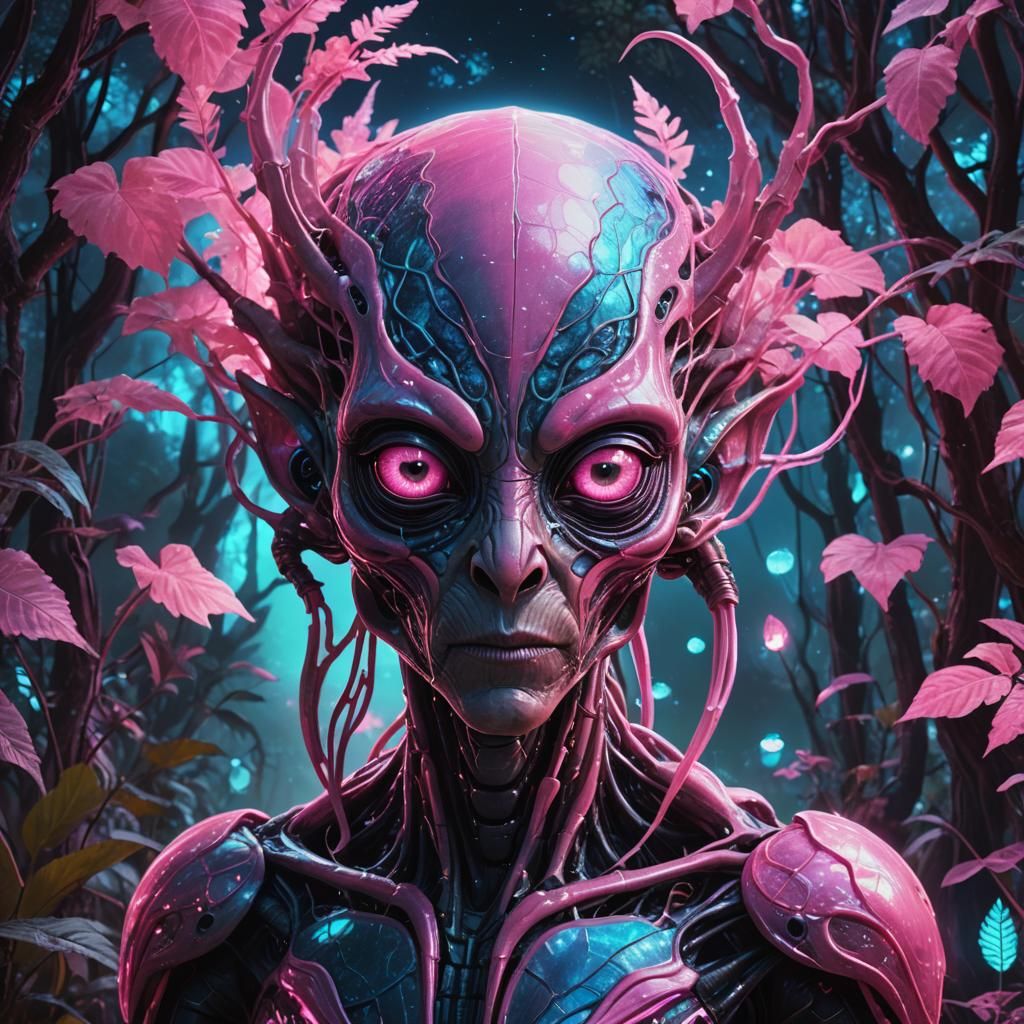 Alien Portrait in Neon Enchanted Forest