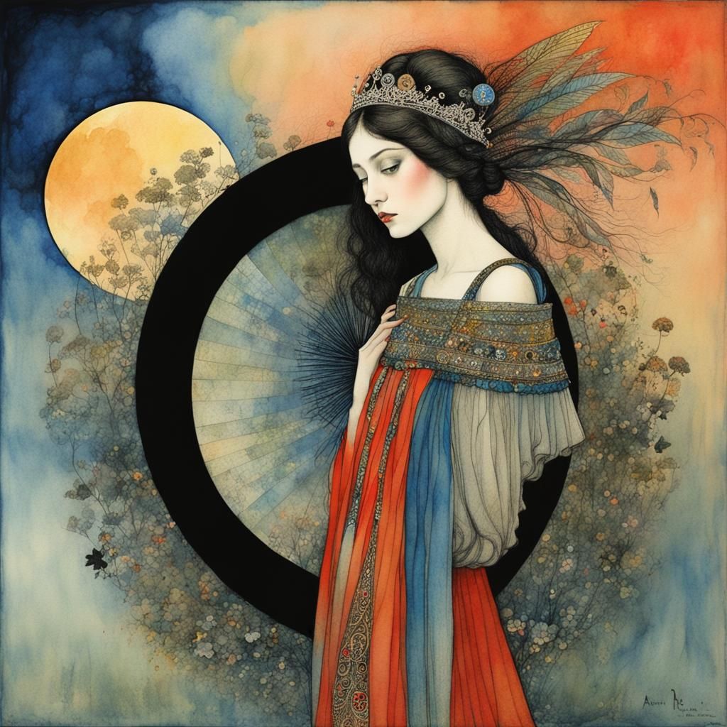 Watercolor Princess of Mount Olympus in Art Nouveau Style