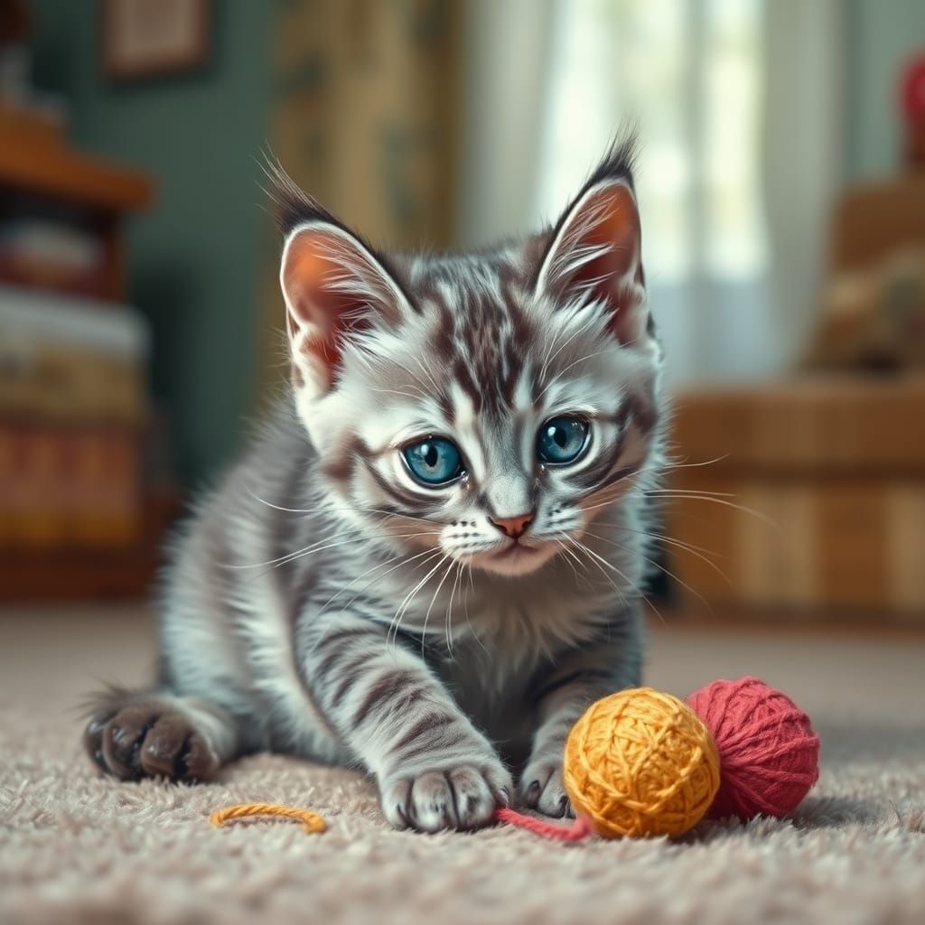 Playful Grey Kitten with Blue Eyes