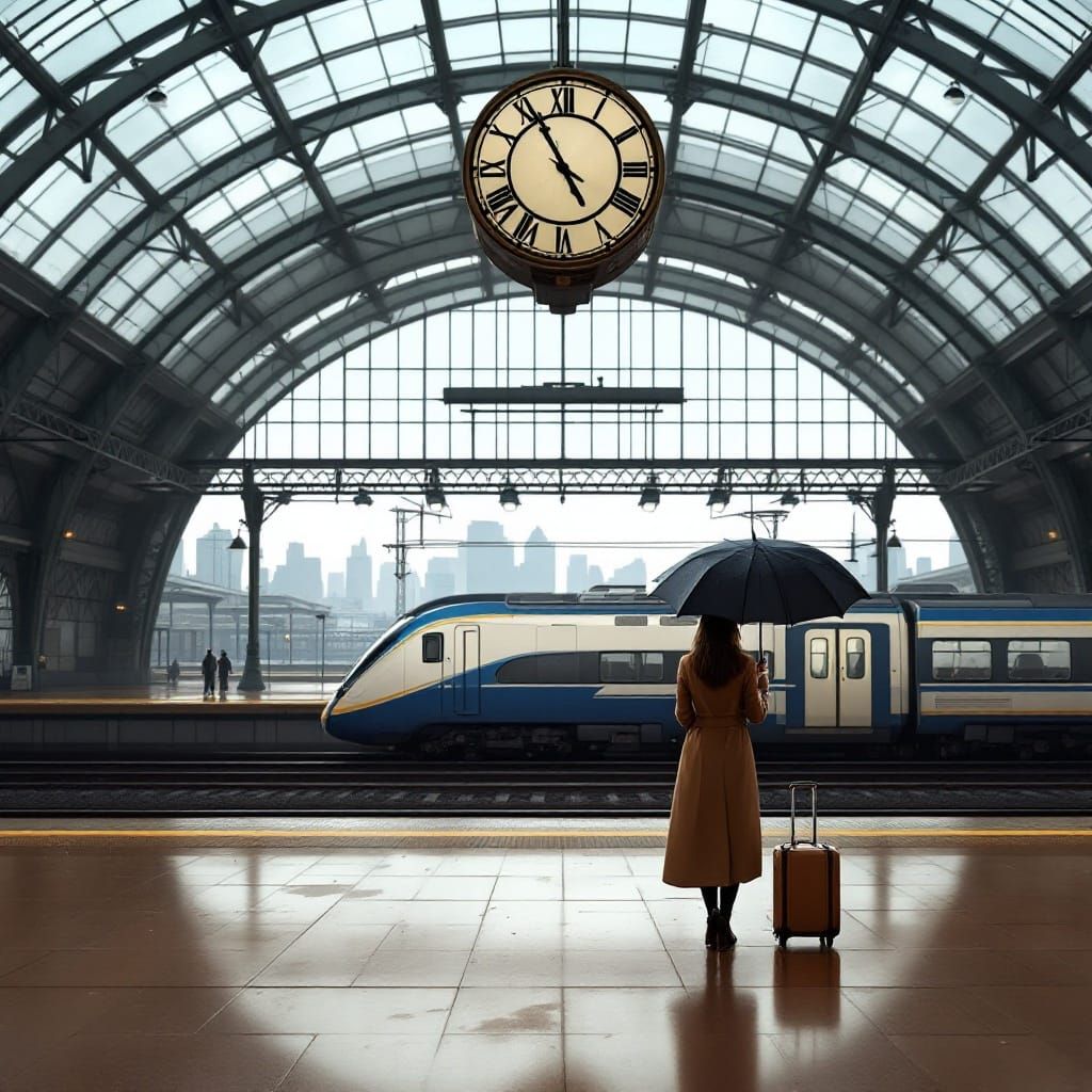 Train Station Platform in Rainy City