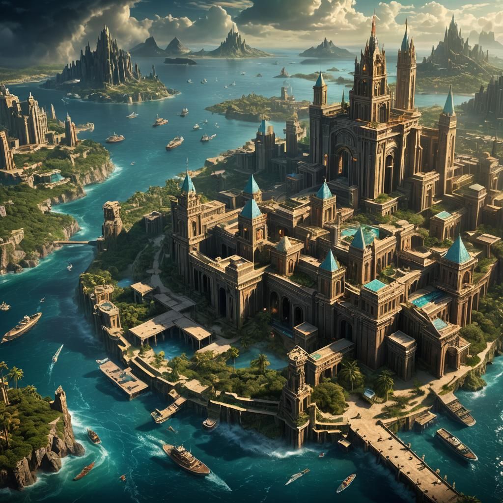 Fantastical Sunken Atlantis City in Deep Color