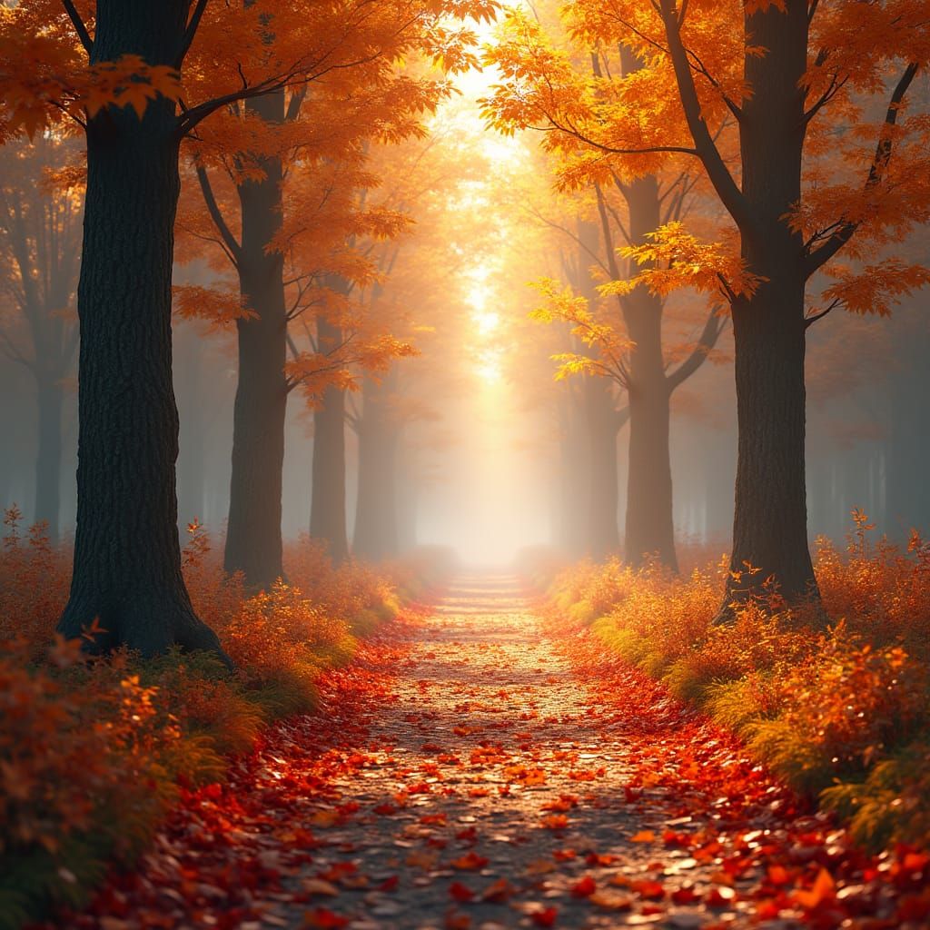 Enchanted Autumn Path: A Fantasy Landscape