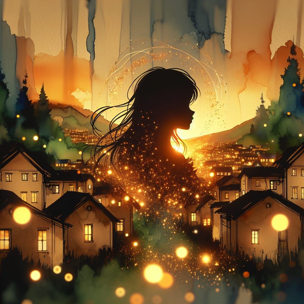 Silhouette Portrait in Golden Sunset, Fantasy Ambiance