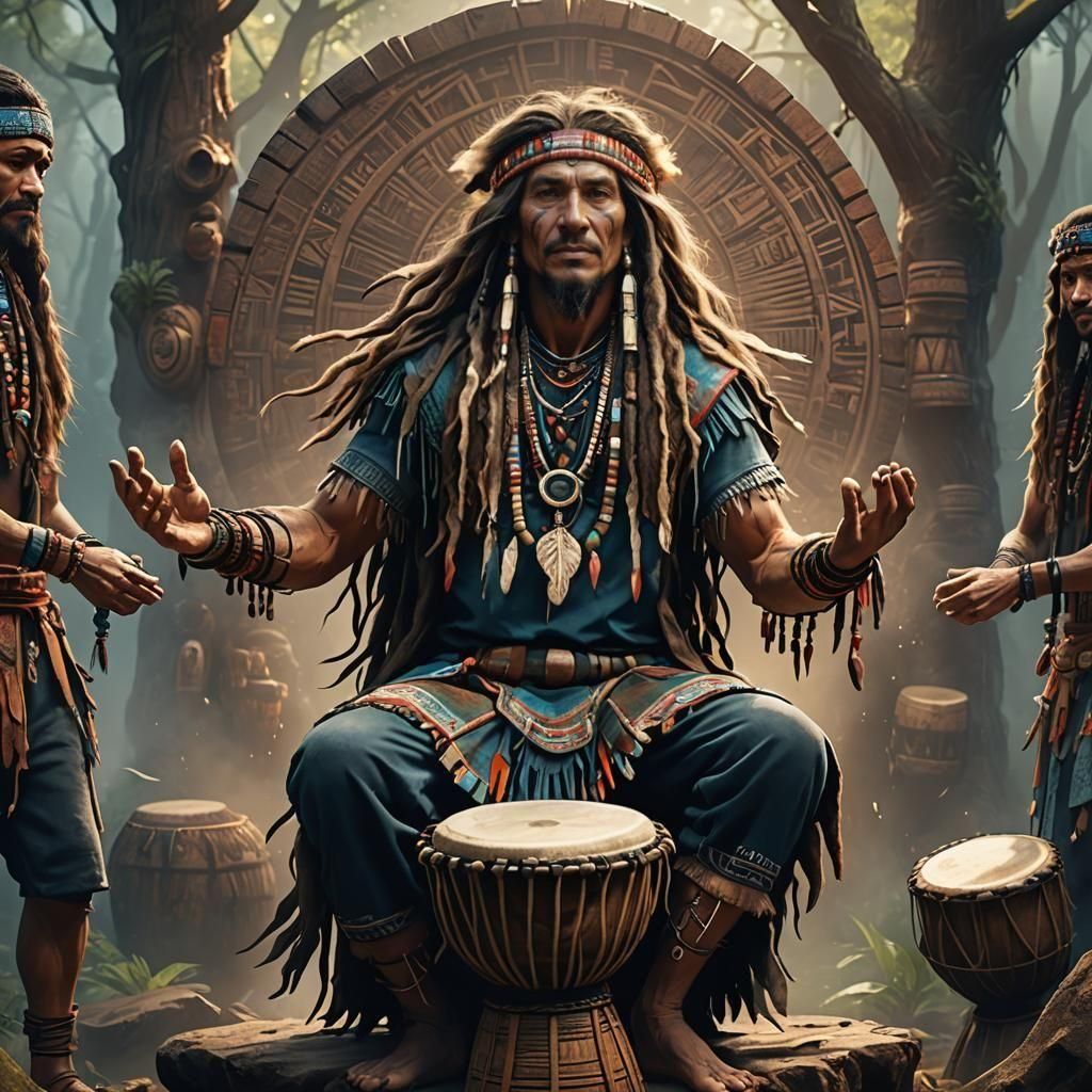 Contemporary Shaman Playing Djembe Drum
