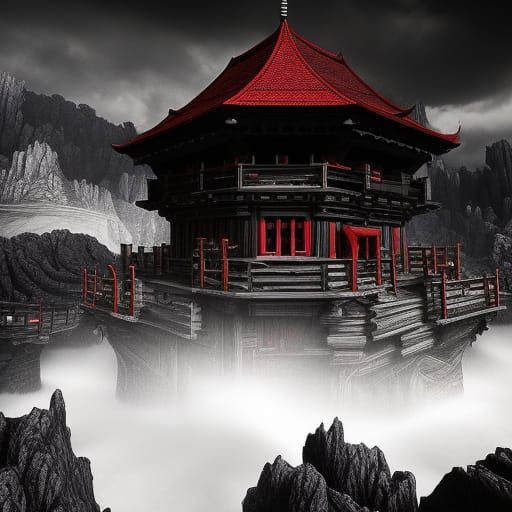 Floating Castle Defying Physics in Dark Fantasy Style