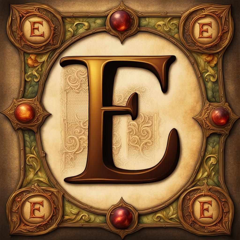 Illuminated Letter E with Medieval Scene