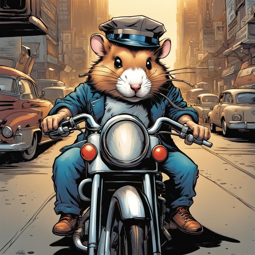 Hamster Gangster Biker in Comic Book Style