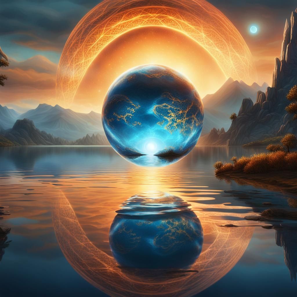 Glowing Orb Reflects on Lake: Fantasy Concept Art