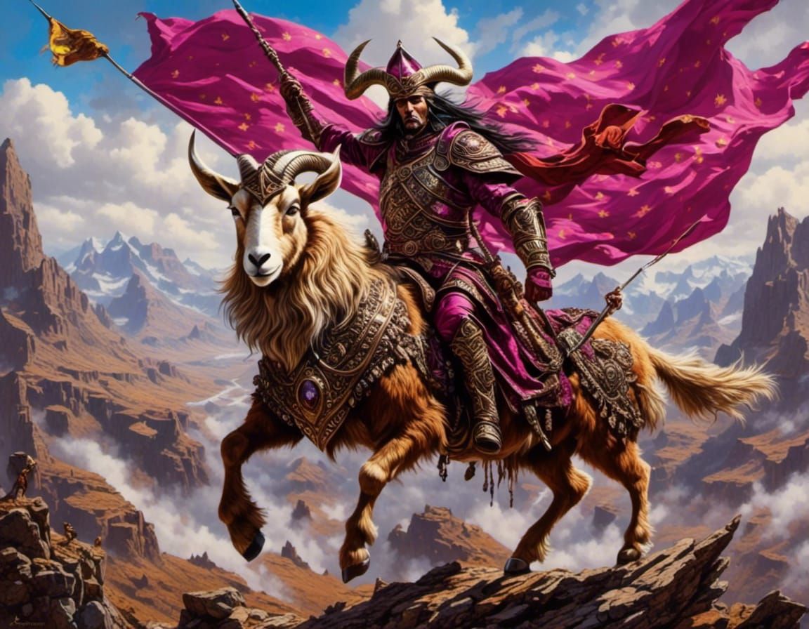 Majestic Goat Warrior in Metallic Armor