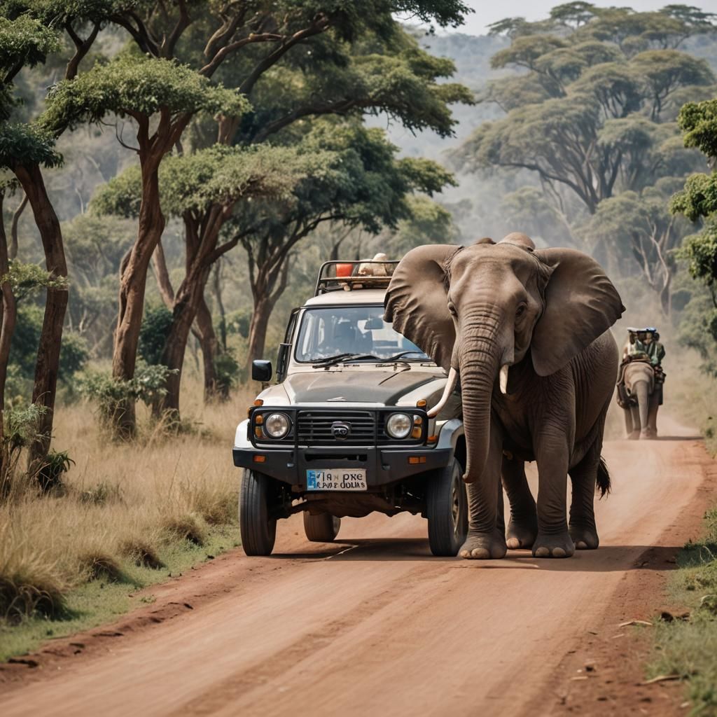 Elephant Driving a Car