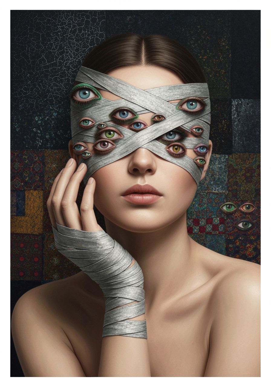Mysterious Woman With Surreal Bandaged Eyes