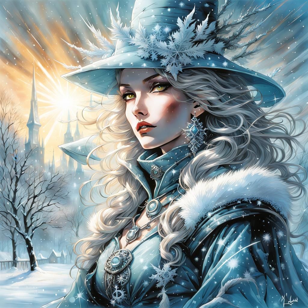 Happy Crystal Witch in Winter Airbrush Art