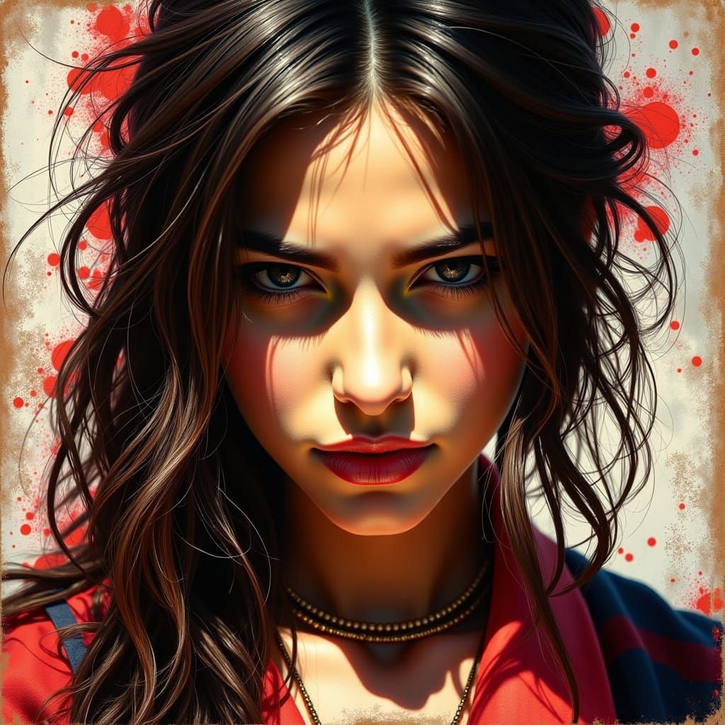 Surreal Oil Painting of a Woman with a Wry Smile