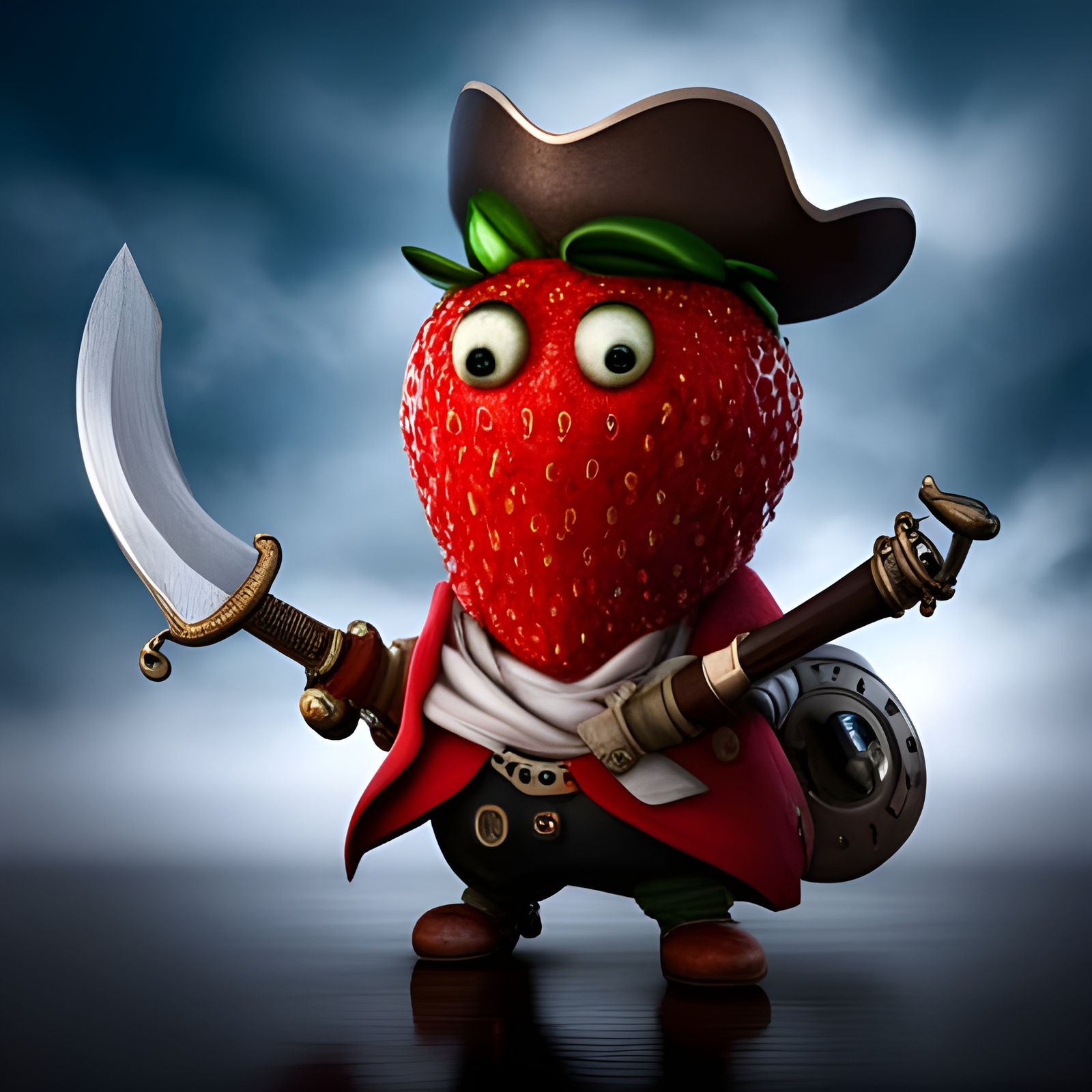 Hyperrealistic Strawberry Pirate with Saber