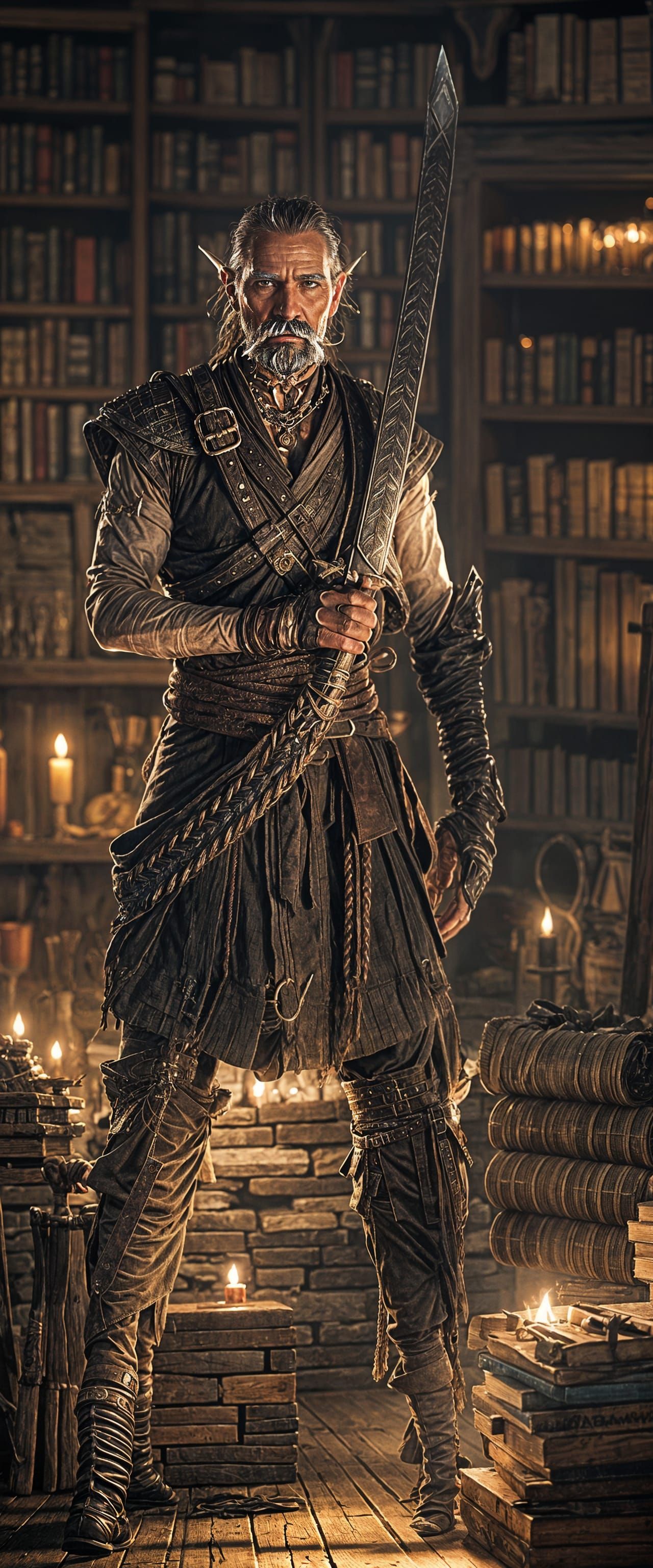 Old Githzerai Sword Fighter with Braided Moustache