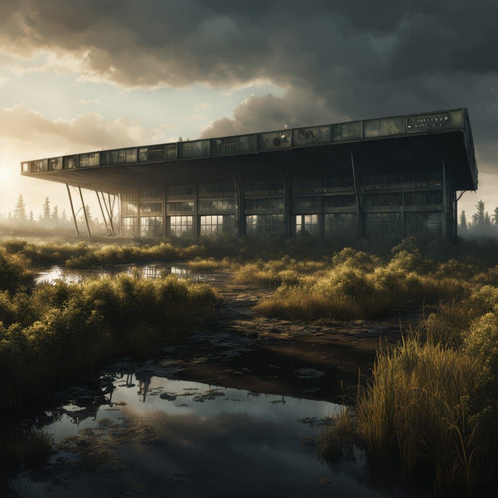 Abandoned Airport Terminal in Swamp Matte Painting