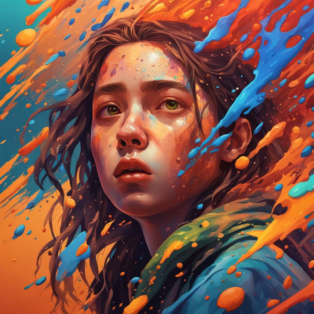 Hyperrealistic Portrait of a Girl with Colorful Background